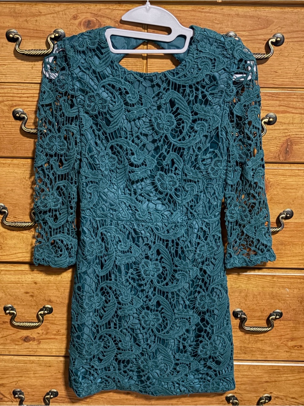 ASOS Petite Teal Crochet Lace Long Sleeve Dress